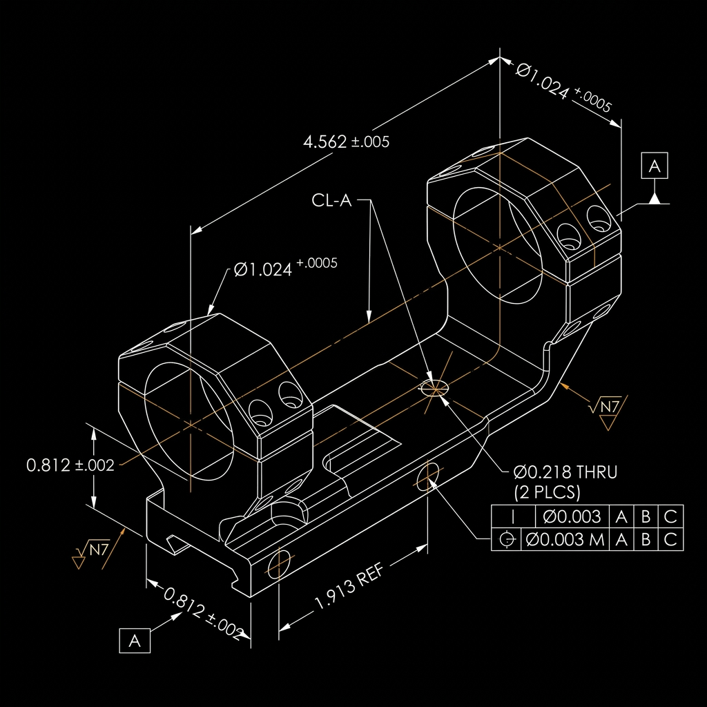 Exploded technical view of the GDI USA P-ROM Series one-piece quick-detach scope mount